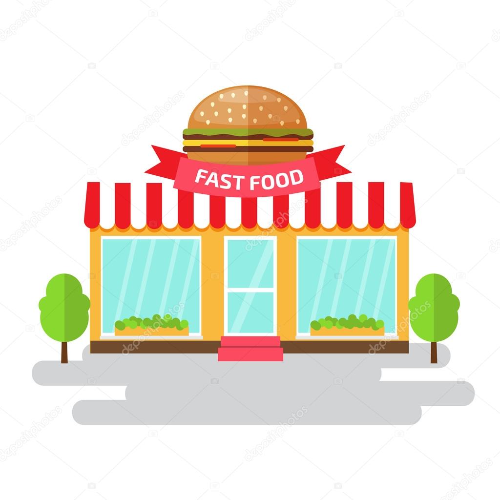 Fast food shop of flat style building.
