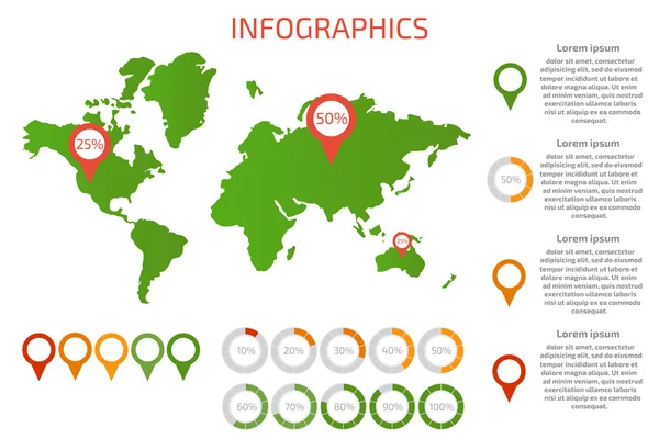 Mapa do mundo com conjunto de elementos infográficos —  Vetores de Stock