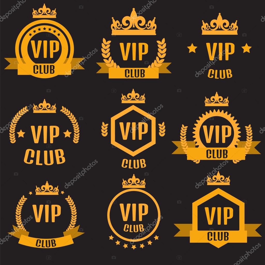 VIP club logos set in flat style
