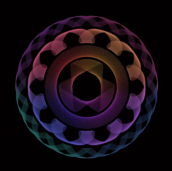 Symetryczny wzór streszczenie, kolorowy element dekoracyjny na czarny — Zdjęcie stockowe