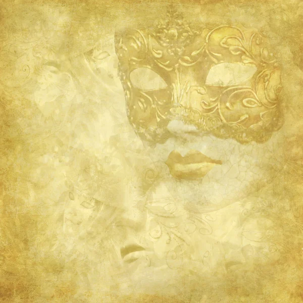 Złote maski weneckie na tekstury kwiatowy — Zdjęcie stockowe