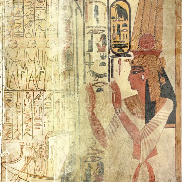 Kraliçe nefertiti ile kum bej eski Mısır duvar kağıdı — Stok fotoğraf