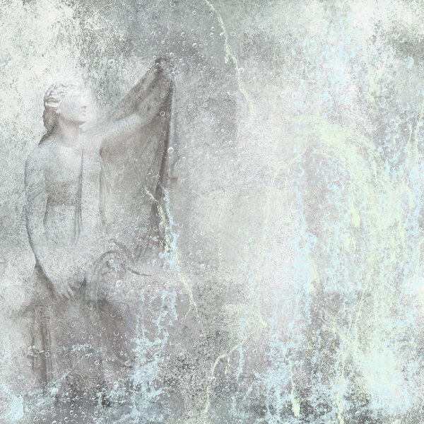 Фоновая композиция со статуей и водяным потоком
