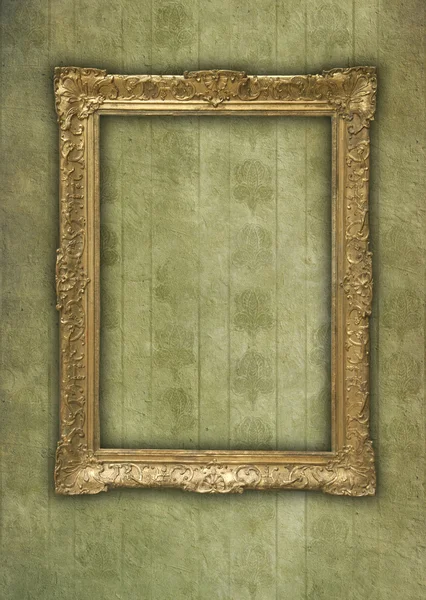 กรอบสีทองวินเทจในวอลล์เปเปอร์กรังจ์จาง — ภาพถ่ายสต็อก