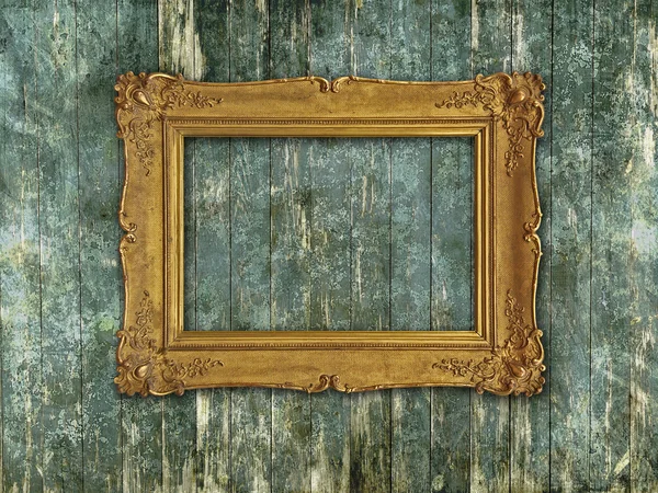 Goldon ramka na nieczysty desek drewnianych — Zdjęcie stockowe