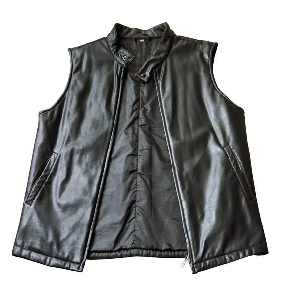 Uma jaqueta de couro acolchoada preta sem mangas — Fotografia de Stock