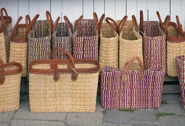 Straw bags at open air market — Stock Photo, Image
