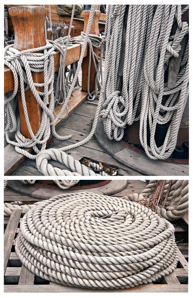 Ropes on an old yacht — Stock Photo, Image