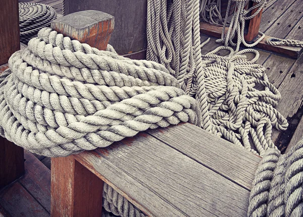 Ancient sailing ship rope equipment — Stock Photo, Image