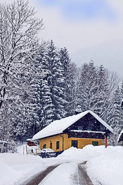 Austrian mountain route in winter with snow — Stock Photo, Image