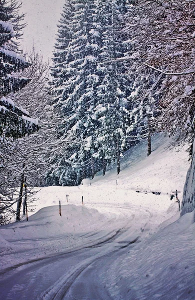 Austrian snow landscape like on old postcard — Stock Photo, Image