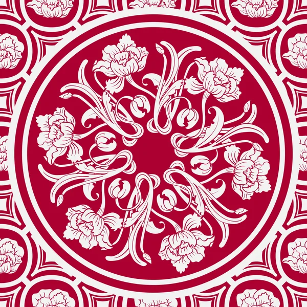 Blumen nahtlosen Hintergrund mit einem Mandala im Stil der chinesischen Malerei. — Stockvektor
