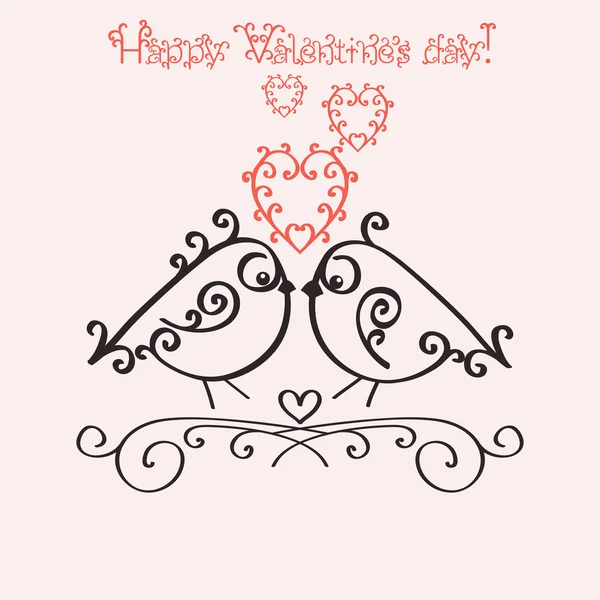 Πρότυπο ευχετήριας κάρτας ή πρόσκληση για την ημέρα του Αγίου Βαλεντίνου. Ρομαντική νοσταλγία σχεδιασμό με ζευγάρι στην αγάπη birdies. — Διανυσματικό Αρχείο