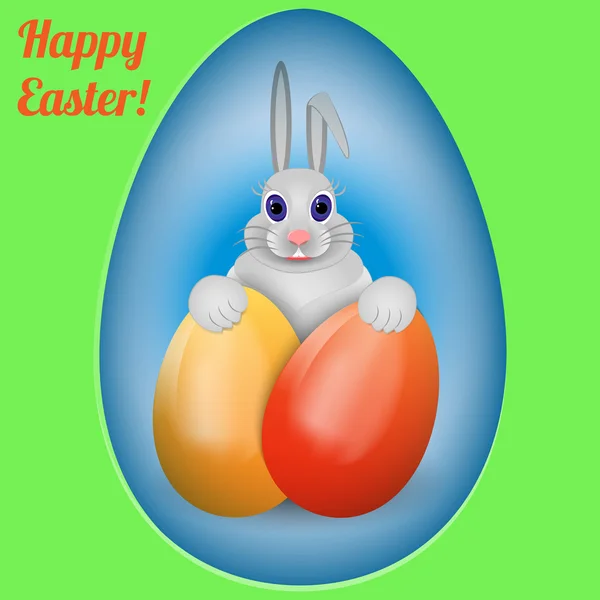 Feliz Pascua. Conejo con huevos de Pascua multicolores . — Vector de stock
