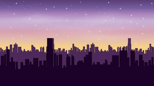 Ciudad nocturna al amanecer. Fondo panorámico sin costuras . — Vector de stock