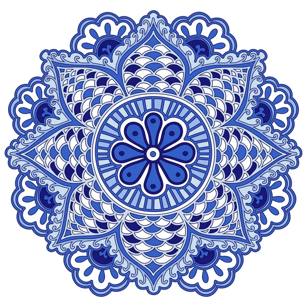 Mandala-Blume aus kreisförmigen Elementen. Blaues ethnisches Muster. — Stockvektor