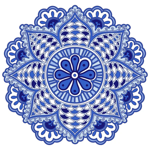 Mandala bloem van cirkelvormige elementen. Blauwe etnische patroon. — Stockvector