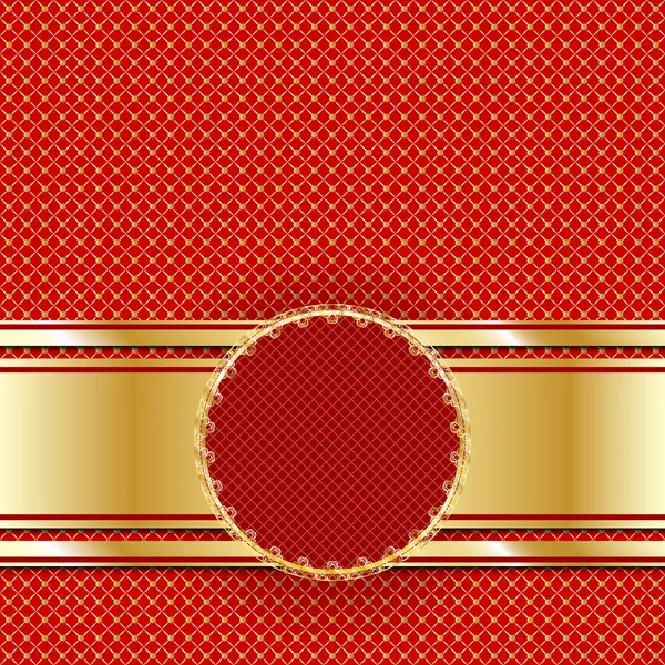 Goldene Vintage-Vorlage für Cover oder Postkarte. Gitter aus Gold auf rotem Hintergrund. — Stockvektor