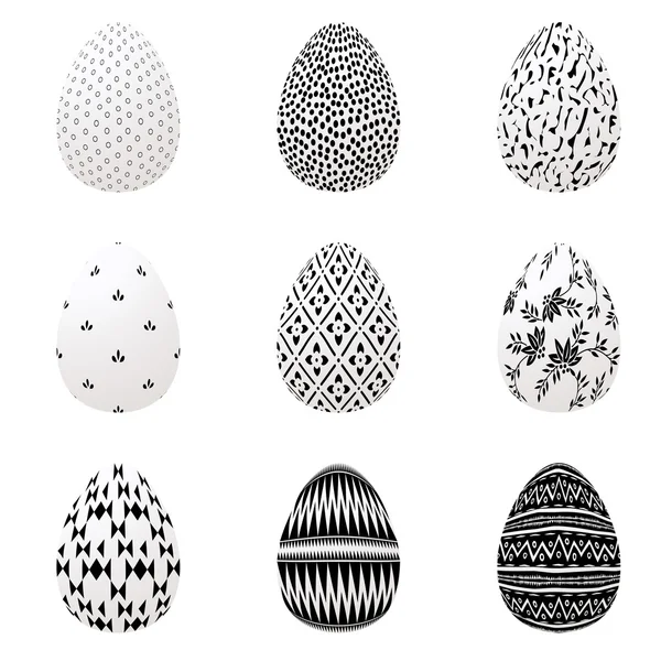 Set of Easter eggs with black pattern isolated on white background. It is easy to recoloured in any color. — Stock Vector