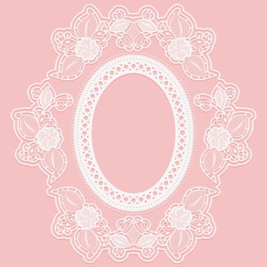 Çerçeve Ajur dantel yaptı. Pembe bir arka plan üzerinde beyaz dantel.