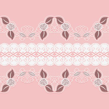 Geniş yatay sorunsuz dantel. Pembe bir arka plan üzerinde beyaz çiçek teyp.