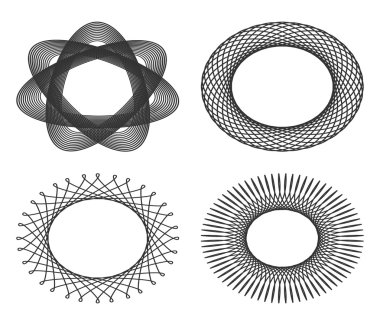 Sertifika, diploma, fişler için oval Guillochlu tasarım öğeleri kümesi.