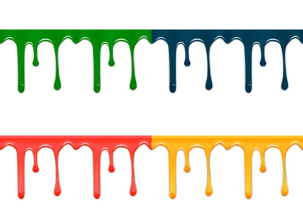 Set of seamless drips of paint of different colors, isolated on white background. — Stock Vector