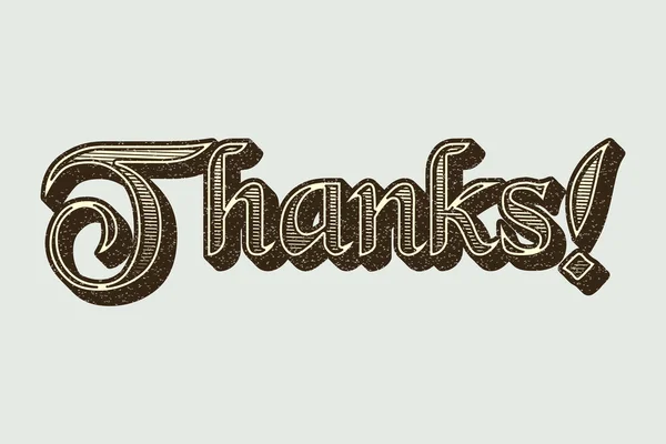 Word Thanks in retro style typography (en inglés). Inscripción vintage aislada sobre un fondo gris . — Vector de stock