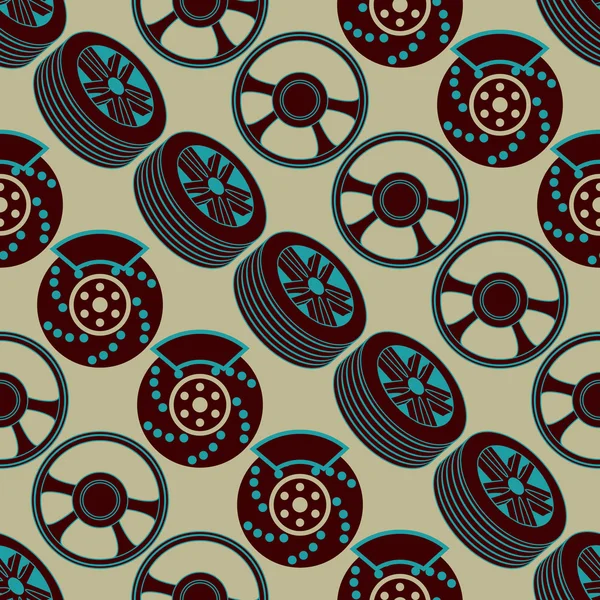 Automotive seamless pattern with brake discs and wheel. — Stock vektor