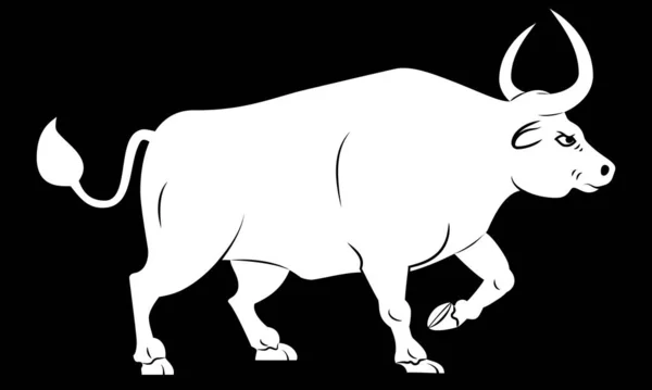 牛的轮廓 站在公牛的轮廓的造型轮廓 被黑色背景隔离 公牛标志设计 矢量说明 — 图库矢量图片
