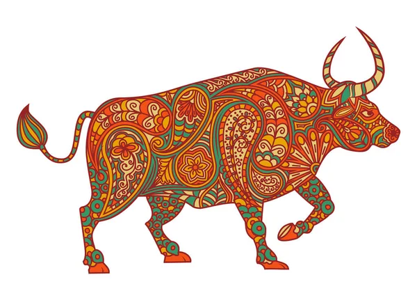 彩色图案的牛 2021年中国新年的象征 那头公牛有四条腿 被白色的背景隔开了 矢量说明 — 图库矢量图片