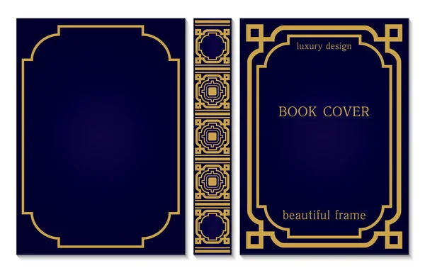 Book Cover Spine Design Template Decorative Golden Frame Border Corners Vector Graphics