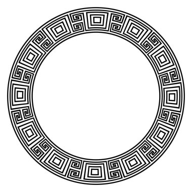 Çember Çerçevede Turnuva. Geometrik yuvarlak desen. Ortalamalar bağlantısız sınırı tekrar motif şeklinde dekore ederler. Yunan perdesi ya da anahtarı beyaza izole edilmiş. Vektör İllüstrasyonu.