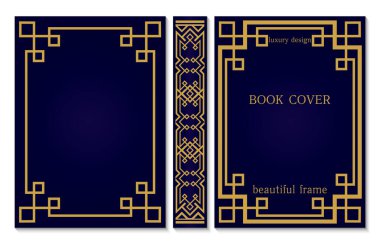 Book için kapak tasarımı şablonu. Omurga önü ve arkası sağlam. Eski tarz çerçeveler. Sertifika tasarımı. Basit bir retro model. İlan terfisi. Sunum kapağı. Vektör illüstrasyonu.