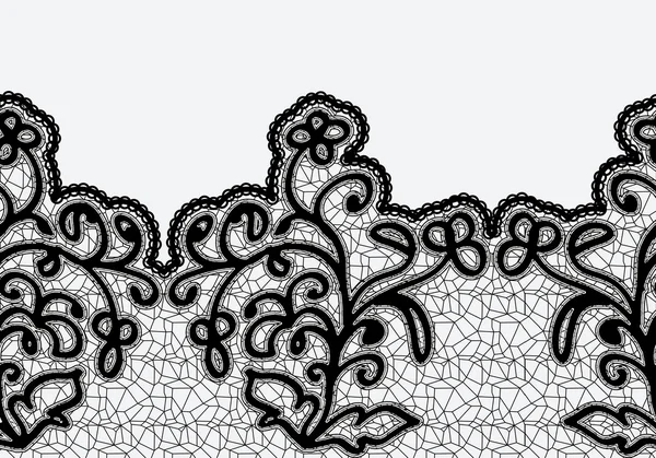 Ruban de dentelle horizontale sans couture avec des fleurs. Dentelle noire sur fond clair . — Image vectorielle