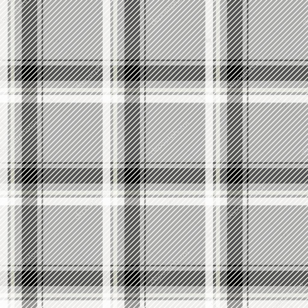 Seamless light tartan pattern fabric. Black and white cells on a gray background.