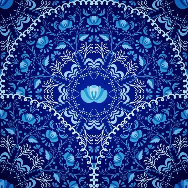 Fond sans couture de motifs circulaires. Ornement bleu marine Style national russe Gzhel . — Image vectorielle