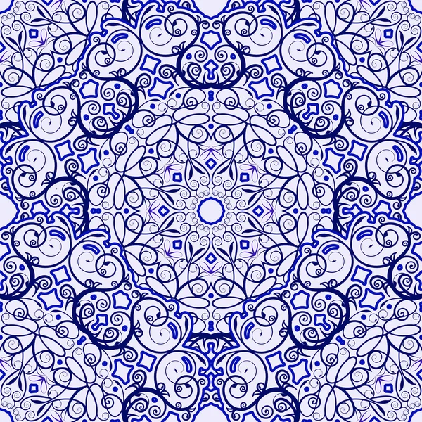 Seamless background of circular patterns. Blue ornament in ethnic style. — Stock Vector