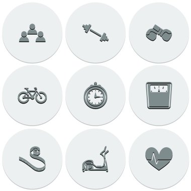 yuvarlak fitness üzerinde ışık simgeler kümesi. moda düz tasarım.