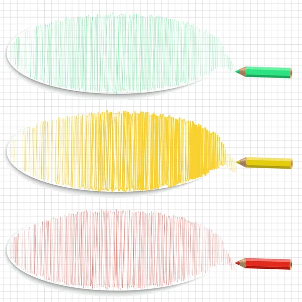 ハッチングと鉛筆とカラフルな水平方向のバナーの設定. — ストックベクタ