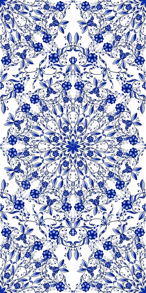 Seamless blue floral pattern. Background in the style of Chinese painting on porcelain.