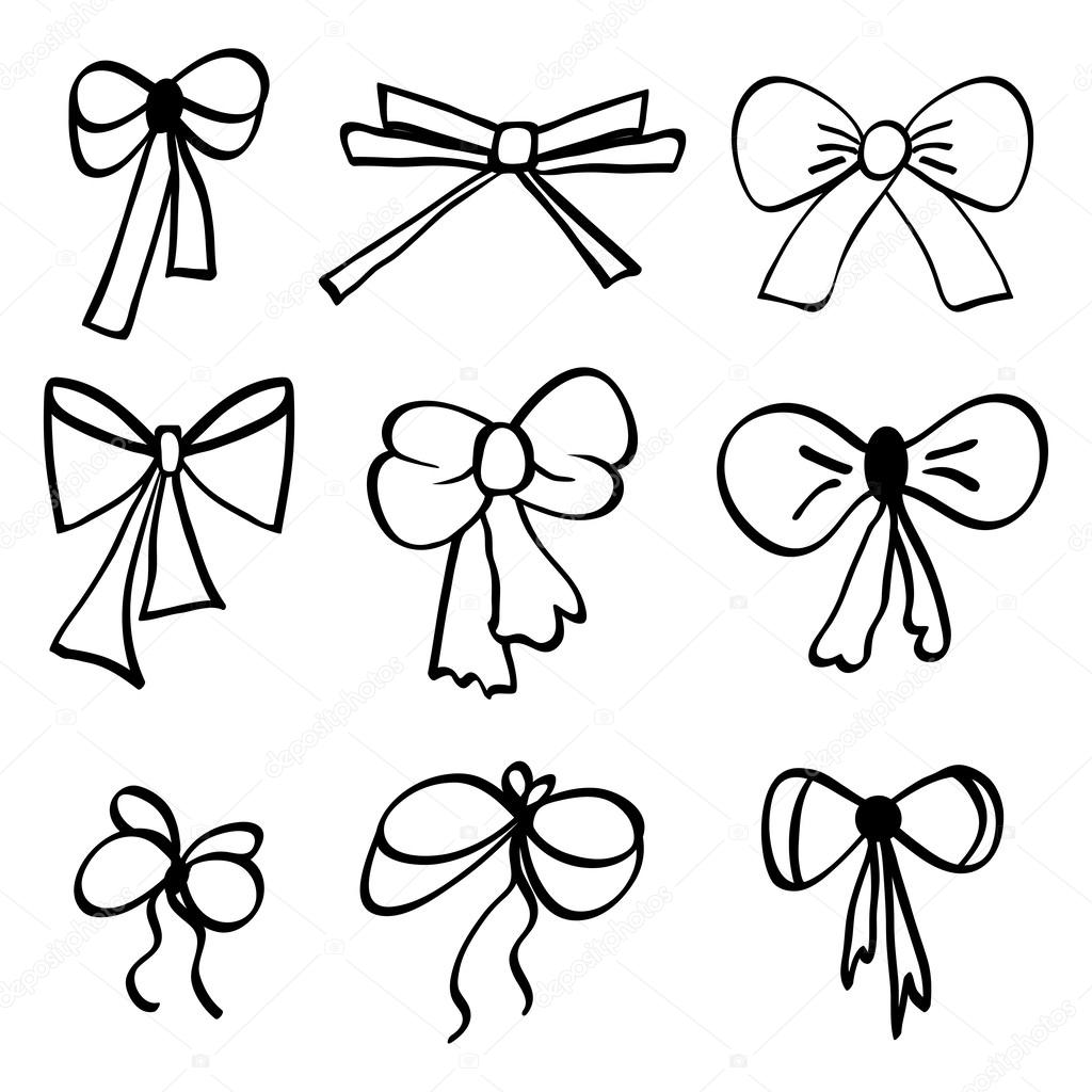 Set of hand-drawn bows.