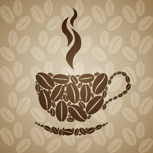 Kaffekopp på sömlös bakgrund med kaffebönor. — Stock vektor