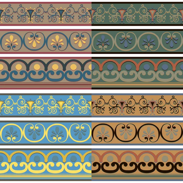 Ensemble de motifs grecs sans couture de différentes couleurs . — Image vectorielle