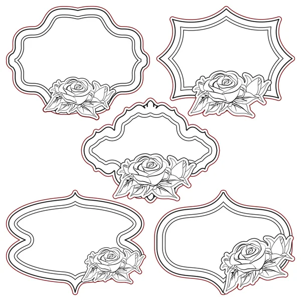 Set de monturas vintage con rosas, aisladas en blanco . — Vector de stock