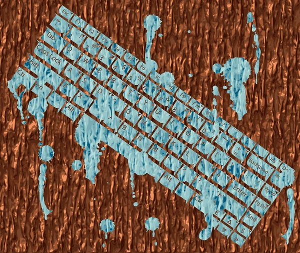 Fondo gruñón con manchas. Teclado de computadora impreso pintura en corteza de árbol . — Archivo Imágenes Vectoriales