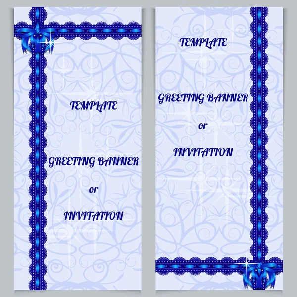 Set of greeting banners with blue bow. — Stock Vector