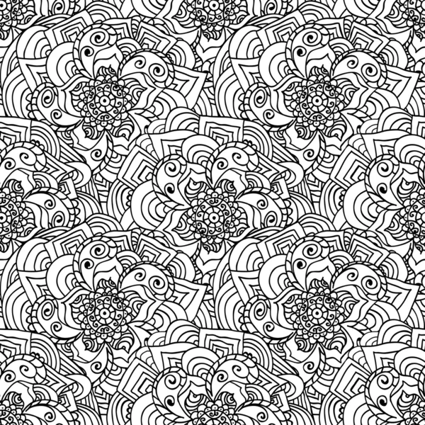Naadloze doodles patroon. Zwart-wit fishnet bloemen. — Stockvector