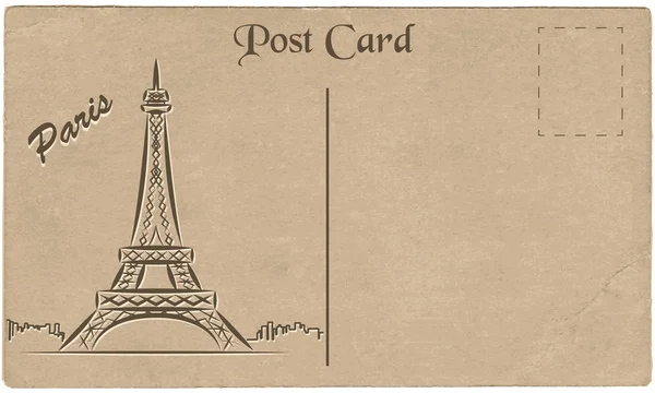 Gamla vykort från Paris med en teckning av Eiffeltornet. Stilisering. — Stock vektor