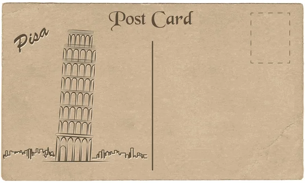 Vieille carte postale d'Italie avec Tour penchée peinte de Pise. Stylisation . — Image vectorielle